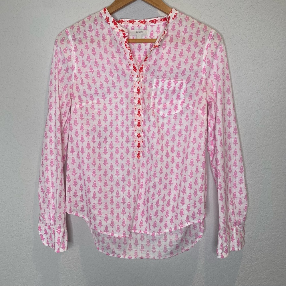 J. Crew 100% Cotton Floral Long Sleeve Popover Blouse - Size 2 - EUC